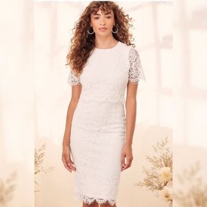 Lulus Devotion White Lace Short Sleeve Midi Dress Small NWT